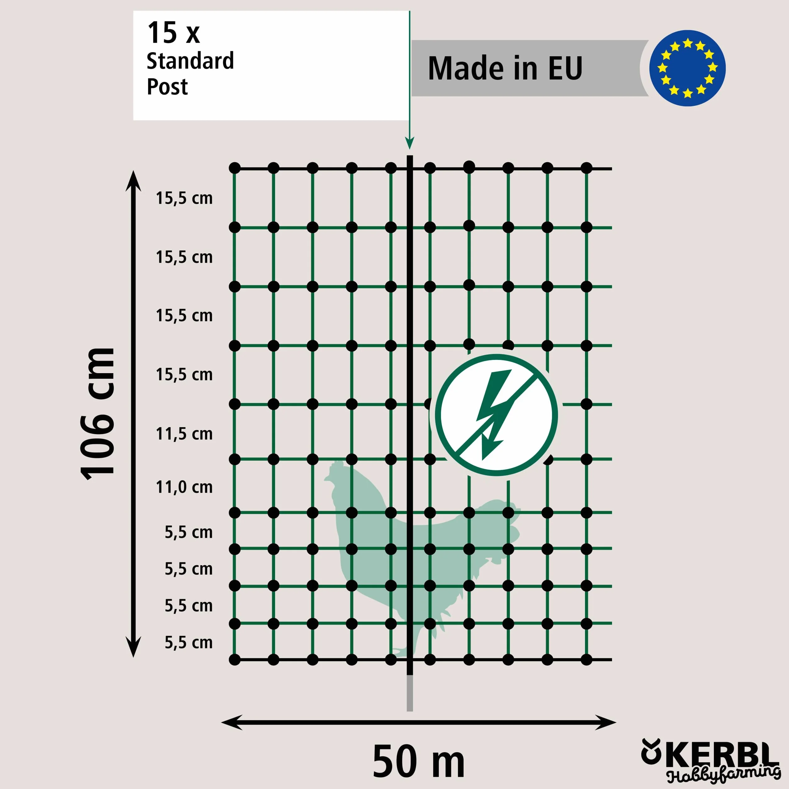 Kerbl Hobbyfarming 292278 Siatka dla Drobiu, Zielony, 50m