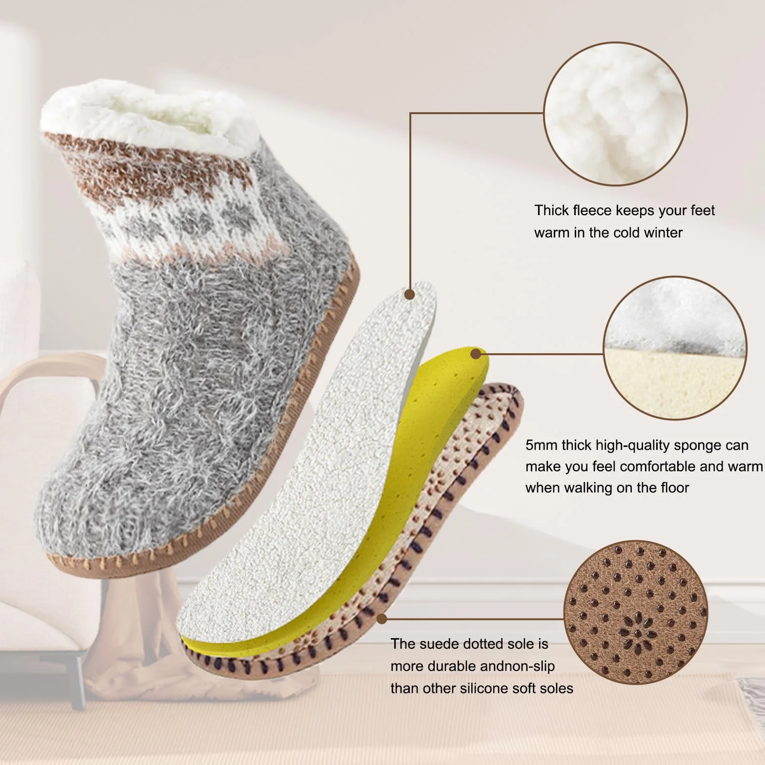 Vihir Skarpety domowe, damskie i męskie i zimowe, antypoślizgowe skarpety domowe, grube pantofle, miękkie skarpety stoperowe, ciepłe skarpety domowe, zimowe skarpety bożonarodzeniowe, prezent 1 para