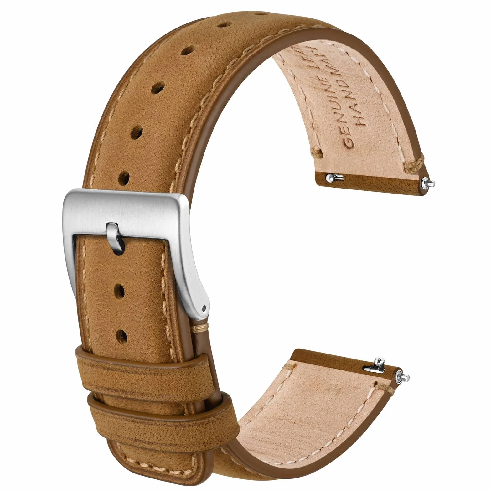Anbeer Pasek do zegarka z prawdziwej skóry, pasek szybkiego zwalniania z klamrą ze stali nierdzewnej, dostępne rozmiary 18 mm, 20 mm, 22 mm, 24 mm