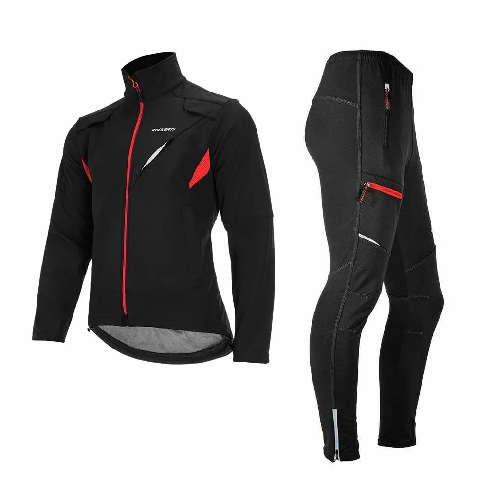 ROCKBROS Zimowa Odzież Rowerowa, Męska Kurtka Rowerowa + Spodnie, Kurtka Rowerowa, Wodoodporna, Wiatroszczelna, Długie Spodnie Rowerowe, Spodnie Rekreacyjne M-4XL