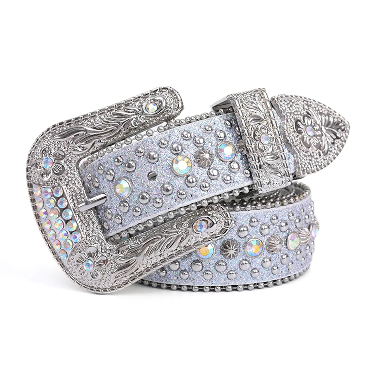 Mężczyźni Kobiety Rhinestone Belt, Studded Rhinestone Belts, Western Studded Leather Belts, Y2K Leather Belt Western Cowgirl Cowboy Studded Diamond Belt for Jeans(E,105cm)
